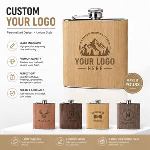 Custom Logo 6Oz Stainless Steel Hip Wood Grain <b>Wrap</b> Whiskey Bottle Portable Metal Pocket Liquor Flask for Business Gift - Product Image 6