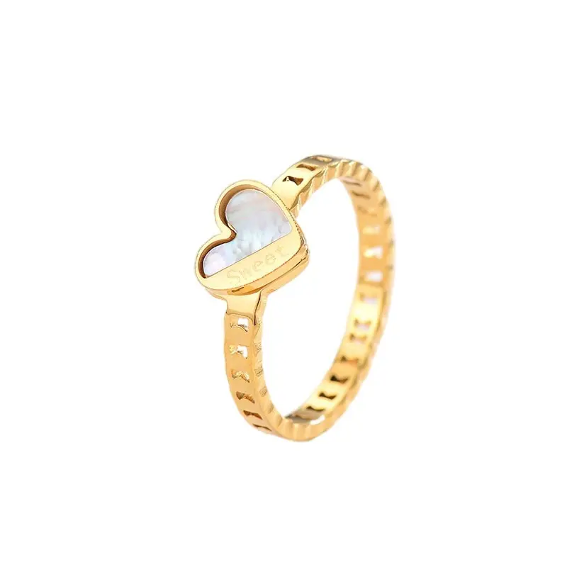 Hainon Wholesale White Shell Love Couple Ring Niche Design Rvs Ring Female Fashion Sieraden