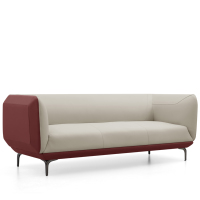 Sofá de Cuero Moderno de 3 Plazas, Diseño de Doble Contraste de Color, Patas Delgadas de Metal Negro, Sofá de Recepción de Oficina de Lujo Ligero