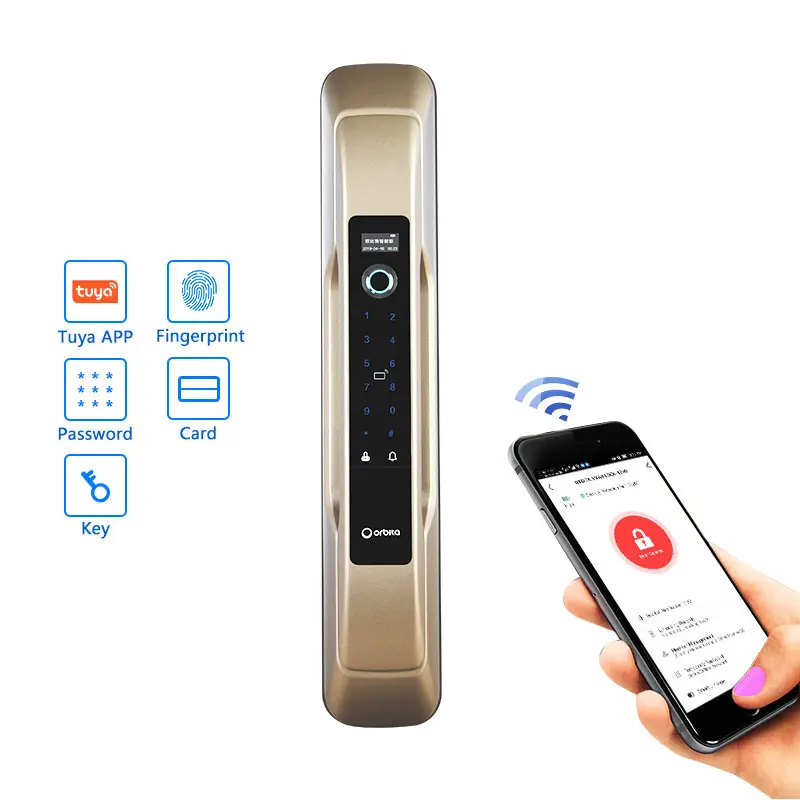 Orbita P8030 Aplikasi Kata Sandi Baja Tahan Karat, Kontrol Jarak Jauh Biometrik Wifi Digital TTlock Tuya Kunci Pintu Rumah Pintar