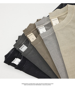 T-shirt Homme Respirant en Coton Peigné Double Fil, Style Rétro Américain et Européen, Grande Taille, 280g, Effet Salé Vieilli, Marque de Mode - Product Image 4