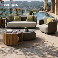 Ensemble de mobilier d'extérieur de luxe en aluminium et rotin pour patio, jardin, villa et terrasse, comprenant canapé, chaise longue, canapé en rotin, table basse et chaise de salle à manger en osier