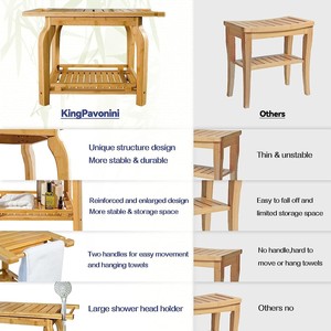 Bamboo <b>bathroom</b> <b>stool</b>, two-tier, multi-functional, suitable for home use, made of wood, ideal for changing shoes and washing - Product Image 3