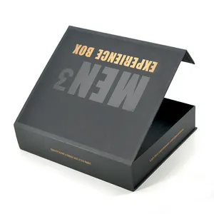 Caixa rígida para presente de roupas com fecho magnético em forma de livro preto com logotipo personalizado de alta qualidade