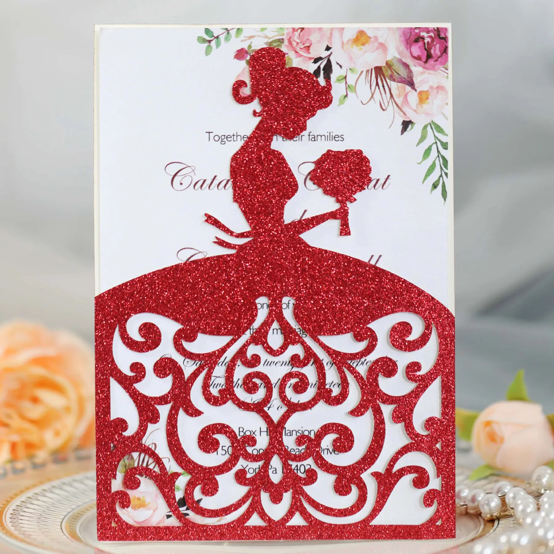 Cartes d'invitation de mariage découpées au Laser jolie fille décor multicolore cadeau carte de vœux décoration de faveur de fête