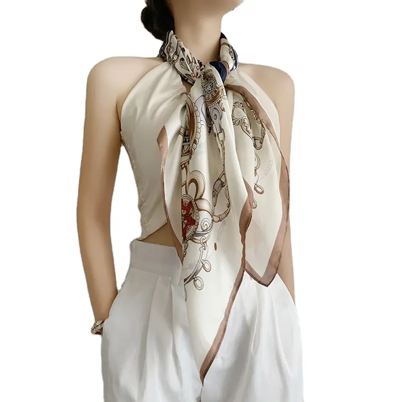 थोक कस्टम 90*90 सेमी बड़ा वर्ग सैटिन रेशम स्कार्फ शॉल बहुउद्देशीय महिला रेशम स्कार्फ हिजाब