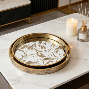 <span class=keywords><strong>Vassoio</strong></span> Decorativo Rotondo in <span class=keywords><strong>Oro</strong></span> con Cornice in Metallo, <span class=keywords><strong>Vassoio</strong></span> di Lusso per Vanità, Design Personalizzato - Product Image 1