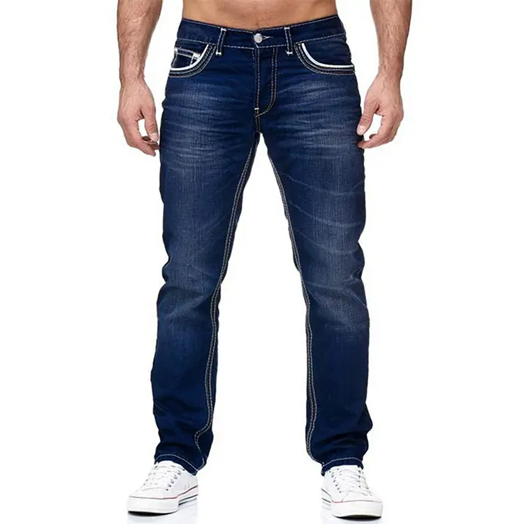 Factory Wholesale High Quality Men's Slim Stretch Jeans Baggy Washed Straight Denim Trousers