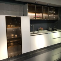 Armoire de cuisine en acier inoxydable avec porte en verre en alliage d'aluminium de conception tendance, armoire étanche pour la cuisine