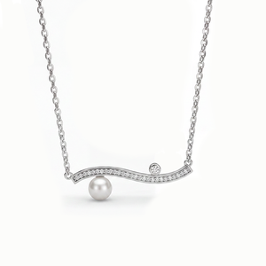 Modern S-shape Wave Bar CZ Natural Freshwater Pearl Necklace <b>Silver</b> Plated Copper Jewelry Curved Pendant <b>Choker</b> for Women - Product Image 1