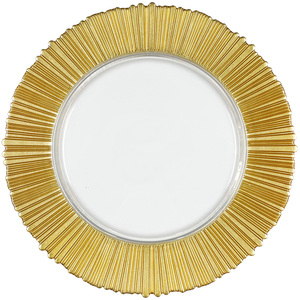 Plato de Cristal Transparente con Borde Dorado Acanalado, <span class=keywords><strong>Base</strong></span> Versátil para Plato de Cena, Ideal para Hogar, Hotel y Bodas - Product Image 2