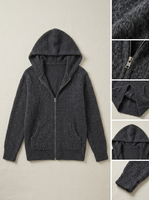 Cardigan long surdimensionné pour femme, personnalisé, gris foncé, en mélange de mohair, tricoté, respirant, texturé, duveteux, avec fermeture éclair intégrale et boutons sur le devant, pour l'automne