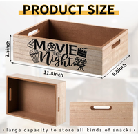 Boîte de rangement en bois pour soirées cinéma avec motif imprimé, grande capacité pour snacks, pop-corn, home cinéma, salon