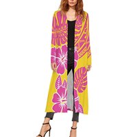 Cardigan long ouvert sur le devant, motif floral tribal polynésien numérique, style kimono décontracté pour femme, idéal au quotidien
