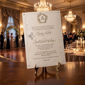 Invitations de mariage de luxe professionnelles avec cadre baroque orné en relief 3D, dorure à chaud et ensemble d'enveloppes et de doublures de cartes - Product Image 1