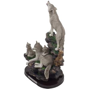 Statua in Resina di Lupo Urlante e Famiglia su Roccia, Figurina Decorativa per la Casa - Product Image 2