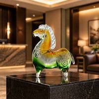 Figurine de cheval en verre Liuli chinois traditionnel fait main, élégante, en cristal, sculpture de cheval Tang, 15x19cm, collection, vente en gros