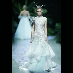 Jusere Fashion Dress bellissimo pizzo Appliques sirena tromba abito da sera Baby <span class=keywords><strong>Blue</strong></span> abito da festa - Product Image 1