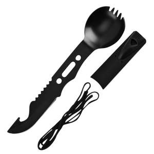 Juego de cuchillos y cucharas para supervivencia al aire libre, cubiertos portátiles ligeros negros para uso de emergencia en campamentos, hoja de 10 pulgadas, paquete individual - Product Image 2