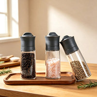 Moulin à sel et poivre en verre transparent de qualité alimentaire 200 ml avec broyeur réglable pour la cuisine et la vente en gros