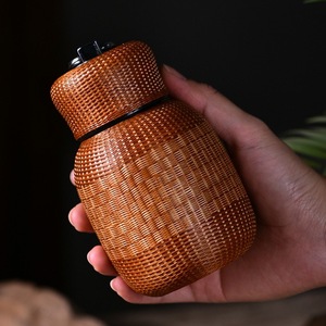 Chinese Style Bamboo Woven Stainless Steel Tumbler Large Capacity Insulated Travel Portable With Lid - Product Image 1