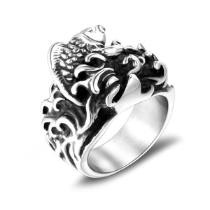 Chinese Style Koi Fish Wave <b>Men</b> Women Unisex <b>Titanium</b> Steel <b>Ring</b> Party Jewelry SA463 - Product Image 1