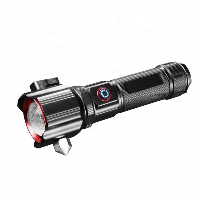 Multi-Functional Tactical USB Rechargeable LED Flashlight Super Bright LED Emergency Hammer Shell for Outdoor Use