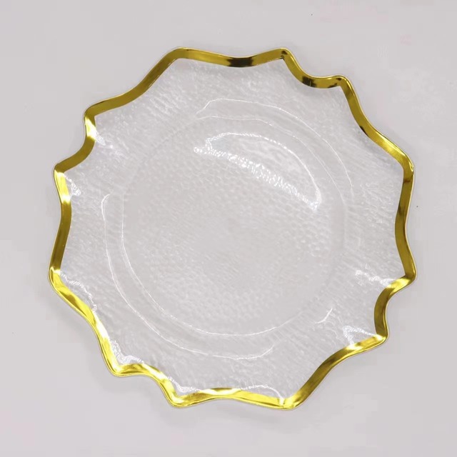 Party Wedding Wave Round Shape with Rim 13" Decoration Clear Dinner Charger Plate Delicate PP Plastic Transparent Charger Plates