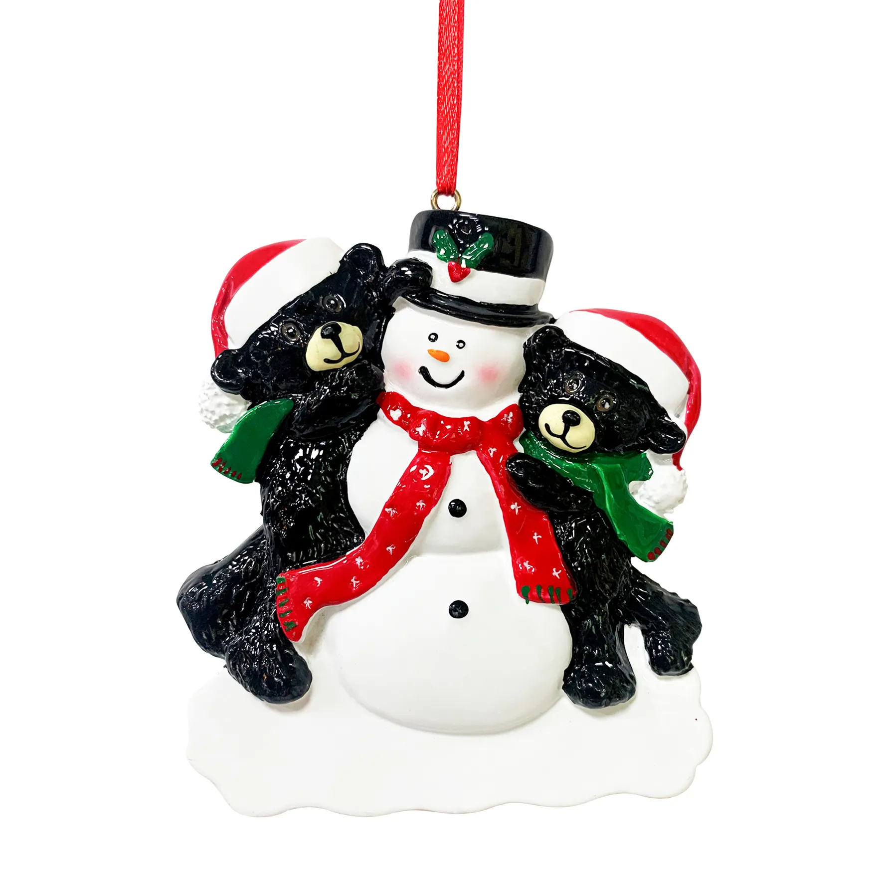 Lovely Ornament Snowman And Brown Bear Resin Statue Ornaments For Christmas Hanging Decoration