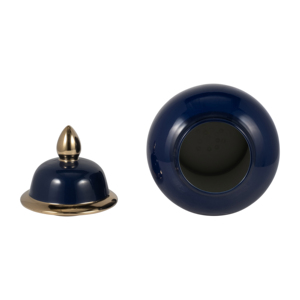 Vaso in ceramica con coperchio, finitura blu navy lucida, per decorazioni per la casa - Product Image 5