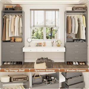 Nouveau design de garde-robe <span class=keywords><strong>en</strong></span> <span class=keywords><strong>bois</strong></span> moderne dressing cintre Portable garde-robe système de support de placard ouvert - Product Image 3