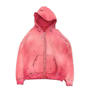 TKAN249D Custom 100% Cotton Zipper <b>Spray</b> <b>Sun</b> Faded Distressed Oversize casual High Quality vintage Acid Washed Hoodie - Product Image 2