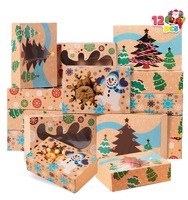 Boîte à pâtisseries de Noël en carton kraft brun pour biscuits, cupcakes, brownies