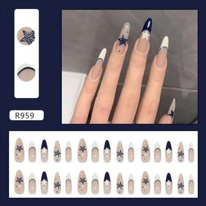 Vente en gros directe usine de faux ongles préfabriqués Nude Tibetan Blue Star French Almond pour boutiques de mode - Product Image 1