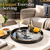 Plateau de service décoratif rond en verre imprimé avec cadre en plastique pour fête d'Halloween, cocktail, café et vanité