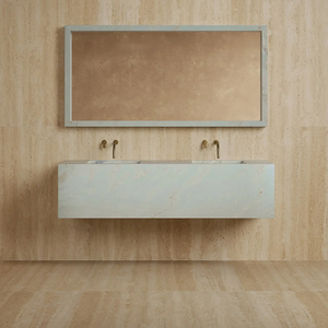 Lavabo da bagno monoblocco in marmo intero, design a incasso profondo con doppio lavabo, tonalità neutra chiaro, moderno, per concetti di bagno open space - Product Image 6