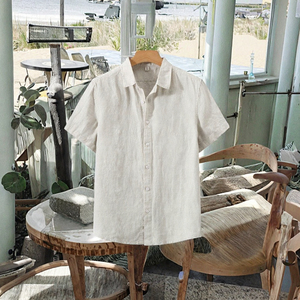 Men's Casual Linen <b>Blouse</b> Summer Cotton Linen Shirt Loose Fit <b>Short</b> <b>Sleeves</b> Knitted Washed Anti-shrink Teenagers Solid Pattern - Product Image 3