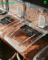 Conteneur de stockage de bonbons d'usine, bac à céréales, bac à poudre d'avoine avec pelle, bac à bonbons transparent pour noix et fruits secs