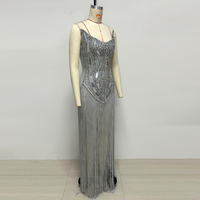 Robe de soirée élégante sans manches pour femme, haut de gamme, avec strass, franges et sequins, style bandage moulant, sans bretelles, modèle SB3953