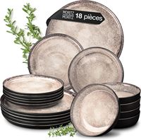 Service de table pour 6 personnes - 18 pièces - Service de vaisselle beige 6x assiettes plates, 6x assiettes à soupe, 6x assiettes petit-déjeuner