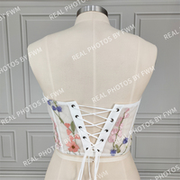 Véritable photo de haute qualité superbe 3D broderie fleurs dentelle Corset haut pour les femmes coloré chérie Bustier CropTop
