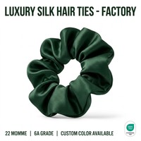 Chouchous en soie vert foncé pour femmes, en soie de mûrier, avec étiquette personnalisée, emballage en tube transparent, vente en gros, commandes en gros