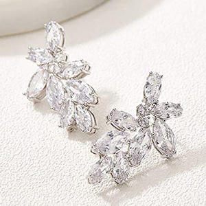 Boucles d'oreilles en cristal or blanc E2086, forme de fleur, serti griffe, bijoux de luxe pour femme, mariage - Product Image 5