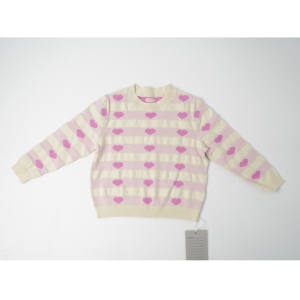 Automne mignon <span class=keywords><strong>pull</strong></span> tricoté pour col rond avec conception jacquard d'<span class=keywords><strong>amour</strong></span> rayé et logo arrière motif de dessin animé Style doux - Product Image 1
