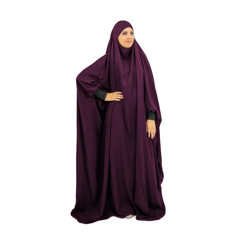 ขายส่งผู้หญิงมุสลิม Jilbab Khimar ยาว Hijab อิสลามเสื้อผ้าสีทึบสวดมนต์ Khimar