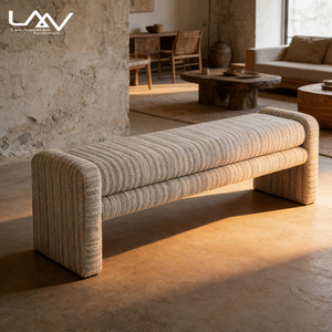 Banc de fin de lit en tissu rembourré avec structure en bois, design moderne et simple, pour salon de villa et chambre d'hôtel, mobilier - Product Image 3