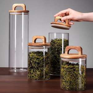 Küchenzubehör BPA-freies Handgefertigtes Klares Zylindrisches Weithalsglas Leeres Borosilikatglas Kerzen-Aufbewahrungsglas mit Holzdeckel - Product Image 6