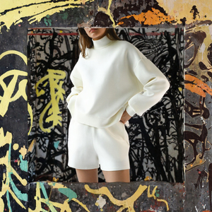 Wholesale Blank 2 Piece Shorts Set Women Custom Logo Oversized Tracksuit Set ManufacturerFactory Custom 350GSM Fleece Cotton Ble - Product Image 3