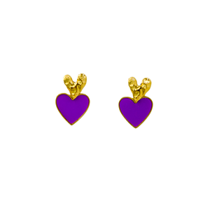 Boucles d'oreilles tendance en forme de cœur violet, plaquées or PVD, en acier inoxydable 316L, durables et résistantes - Product Image 1