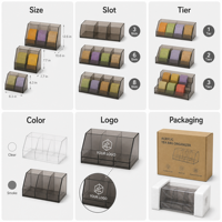 Organisateur de sachets de thé en acrylique personnalisé, support transparent pour sachets de cuisine, boîte de présentation multi-emplacements avec panneau logo pour café et hôtel